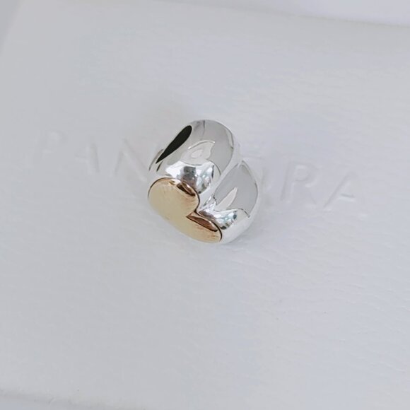 Pandora Domed Golden Heart Charm Dangle S925 Sterling Silver Bracelet Pendant - Picture 5 of 8